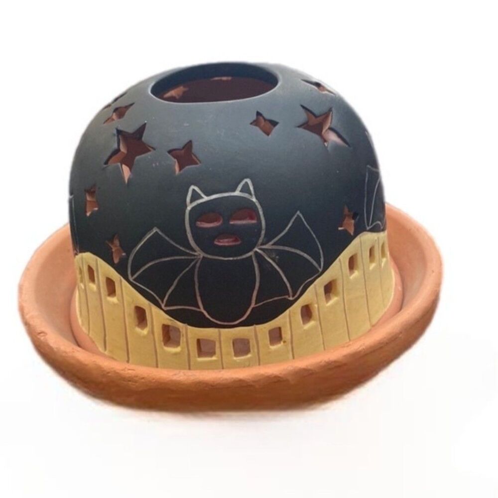 HALLOWEEN Terracotta Fairy Lamp Cat Bat